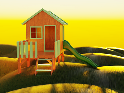 procedural grass with kids play house scene