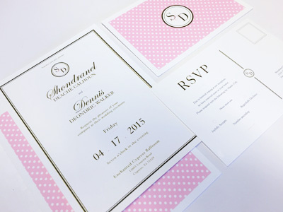 Invitation classic clean invitation pink polka dots vintage wedding