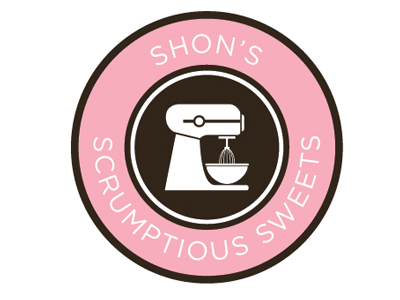 Shon's Sweets bakery brown icon logo mark mixer pink vintage white