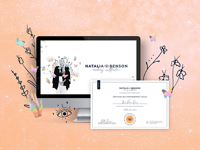 Natalia Benson Coaching Certification Course Mockup butterfly coach coaching certification course mockup mystical nature illustration online course spiritual squarespace design squarespace sales page