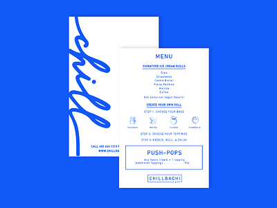 Chillbachi Menu Design branding. brand identity food branding food cart ice cream logo menu thai rolled ice cream