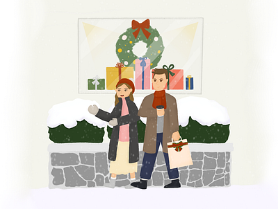 Christmas Shopping Illustration character christmas design drawing holiday illustration shopping window display