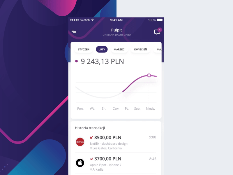 Bank Dashboard Mobile 10clouds animation app bank banking chart clean ios menu principle ui ux