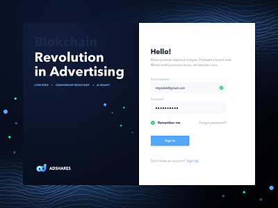 Adshares Onboarding ads adshares advertising blockchain ethereum hello in login network onboarding sing