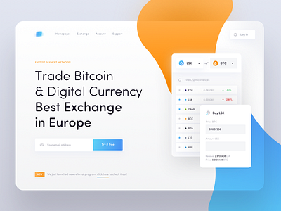 Cryptocurrency Exchange - Landing Page 10clouds bitcoin blockchain crypto cryptocurrency ethereum exchange landing lisk transactions ui ux