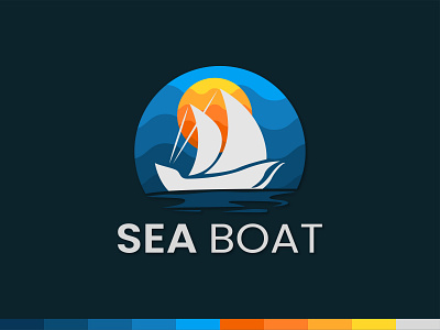 Sea Boat boat logo designer fisherman illustration logo logo design logo designer sailing boat sailing boat logo sea boat sea boat logo sea boat sunset sea logo sea sunset ship ship logo silhouette sky logo sunset sunset logo