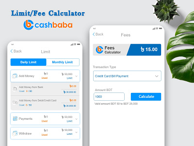 Limit _Fee Calculator_Cashbaba financial app app app design app ui ux branding calculator design calculator ui financial app transaction limit ui ux