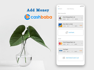 Add Money_Bank Account_Cashbaba Financial App add bank account add money app design app ui ux branding financial app ui ux