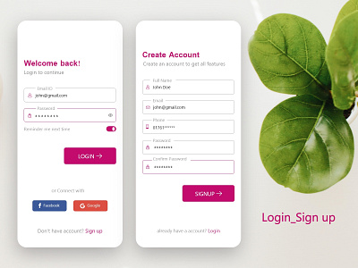 Log in_Sign up app app design app ui ux branding login page signup page ui ux