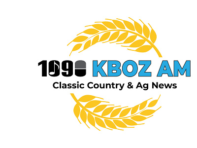 1090 KBOZ AM branding design flat logo minimal radio logo