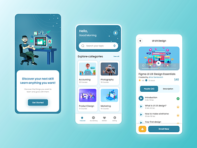 Online Course Mobile App { All-in-One} app design mob ui ux