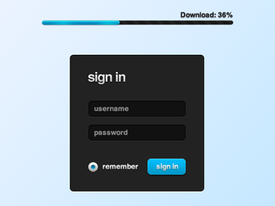 Sign in widget and Downloading bar blue button dark downloading login radio button signin ui user interface widget