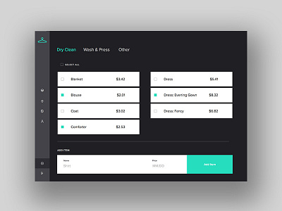 Dry Cleaning Dashboard application dashboard ui