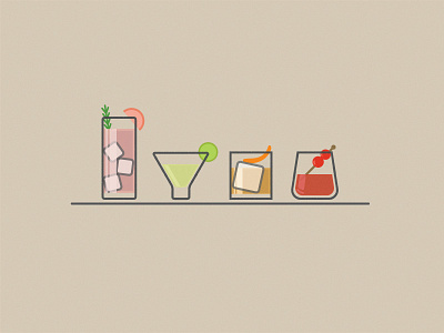 Cocktails cocktails drinks icons illustration manhattan margarita old fashioned paloma vector