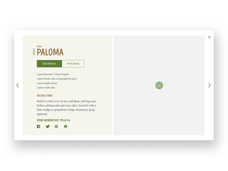 Hornitos Paloma Recipe Card cocktail loader recipe tequila web design