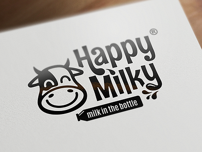 Logo for Happy Milky - Tangerang, Indonesia character classic cow design happy icon illustration logo milk simple smile typography