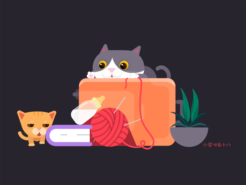Two cats Illustration animation ae， animal illustration animation cat design dribbble illustration practice