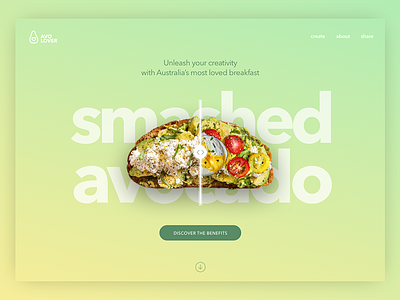 Daily UI #003 Landing Page - Smashed Avocado australia avocado design food gradient landing page slider smashed avo ui webdesign