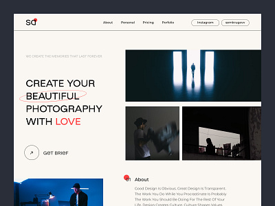 Main screen for photograph branding design typography ui ux web