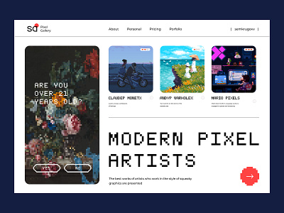 Pixel Artists design home page typography ui ux web