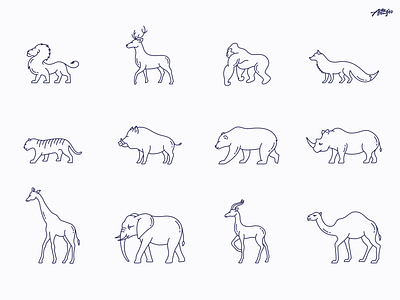 Wild Animals Icons animals bear boar branding design fox giraffe graphic design icon icons icons pack illustration illustrator lion logo minimal outline rhino tiger vector