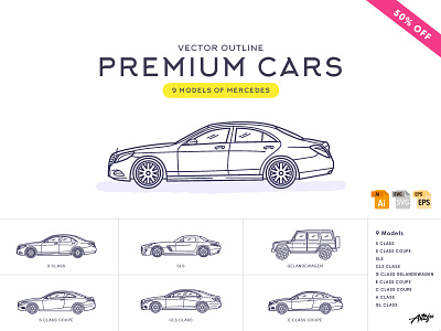 Premium Cars – Mercedes (Vector) auto benz cars graphic icons illustration mercedes outline premium transport vector web