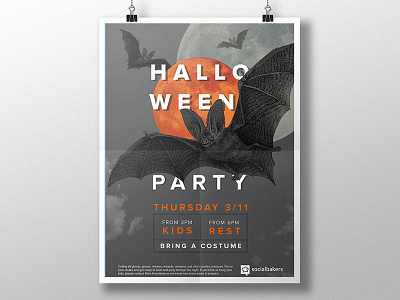 Halloween Party Poster bat grey halloween orange party poster scary socialbakers spooky