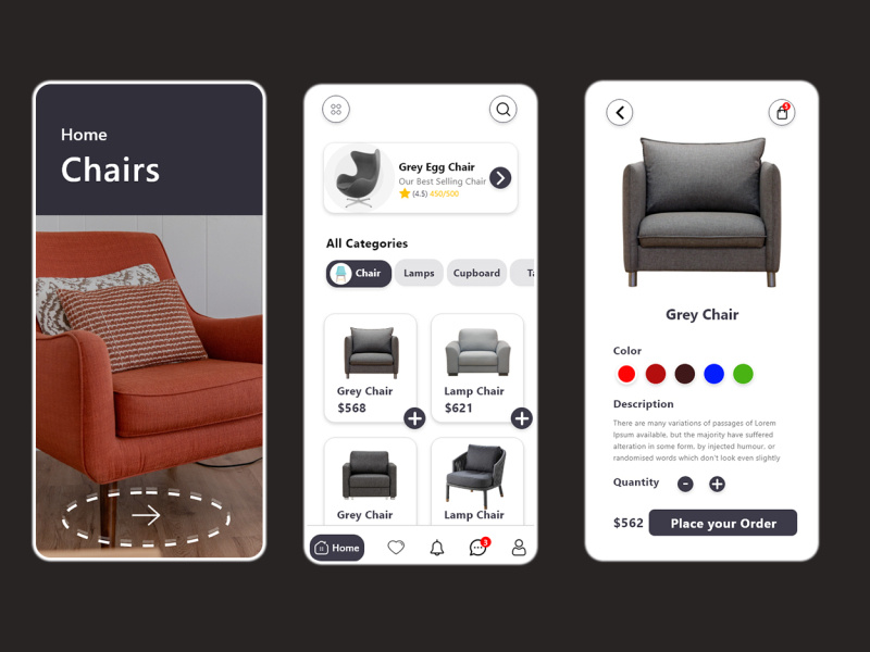Online Shopping Furniture App UI Design Concepts by Prabudevarajan on