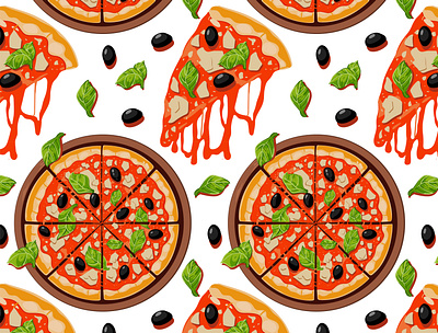 Seamless Pattern of Pizza Margherita branding burger design flat illustration italia margherita pattern pizza seamless