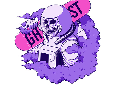 Illustration of astronaut skull ghost astronout branding cyberpunk design flat ghost illustration pattern seamless skull