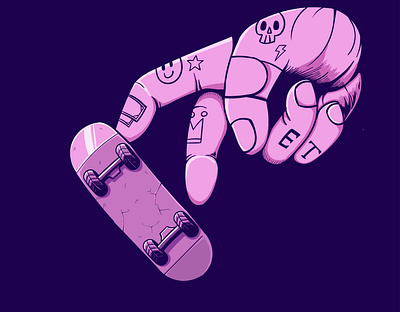 Illustration of Hand skate branding cyberpunk design flat handskate illustration pattern seamless skateboard tattoo vector