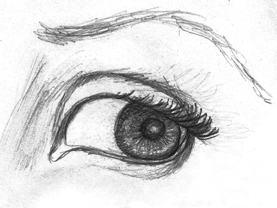 Thinker drawing eyes pencil she silence think women