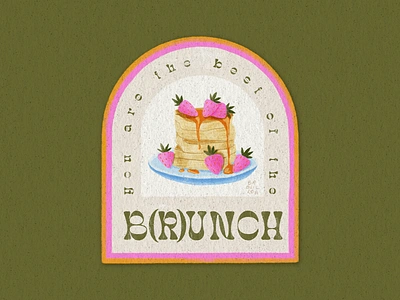 Brunch sticker art brunch digital digitalart drawing font food green illustration pancakes pink procreate retro sticker strawberry vintage