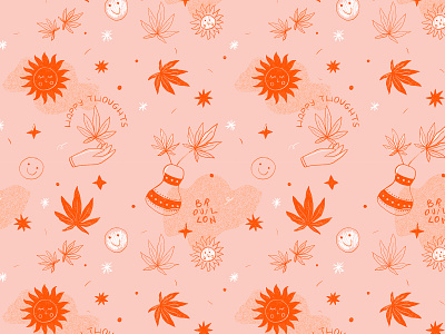 Hemp pattern cbd chanvre design digital drawing handdrawing hemp illustrate illustration leaf motif pattern pink procreate smile sun