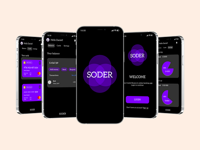 Soder - online banking app app banking black branding dark design easy graphic design hire logo purple ui ux