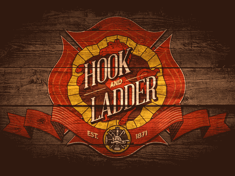 Hook and Ladder animation fire station firehouse logo wood
