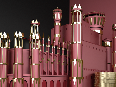 Red Castle detail 3d c4d cinema4d game of thrones gold modelling red wip