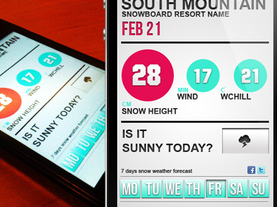 Weather Stats app iphone snowboard ui design