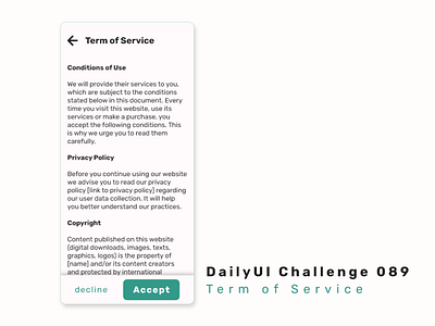 DailyUI Challenge 089: Term of Service 089 app challenge dailyui dailyuichallenge design graphic design service term term of service termofservice ui ux xd