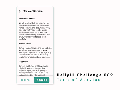 DailyUI Challenge 089: Term of Service