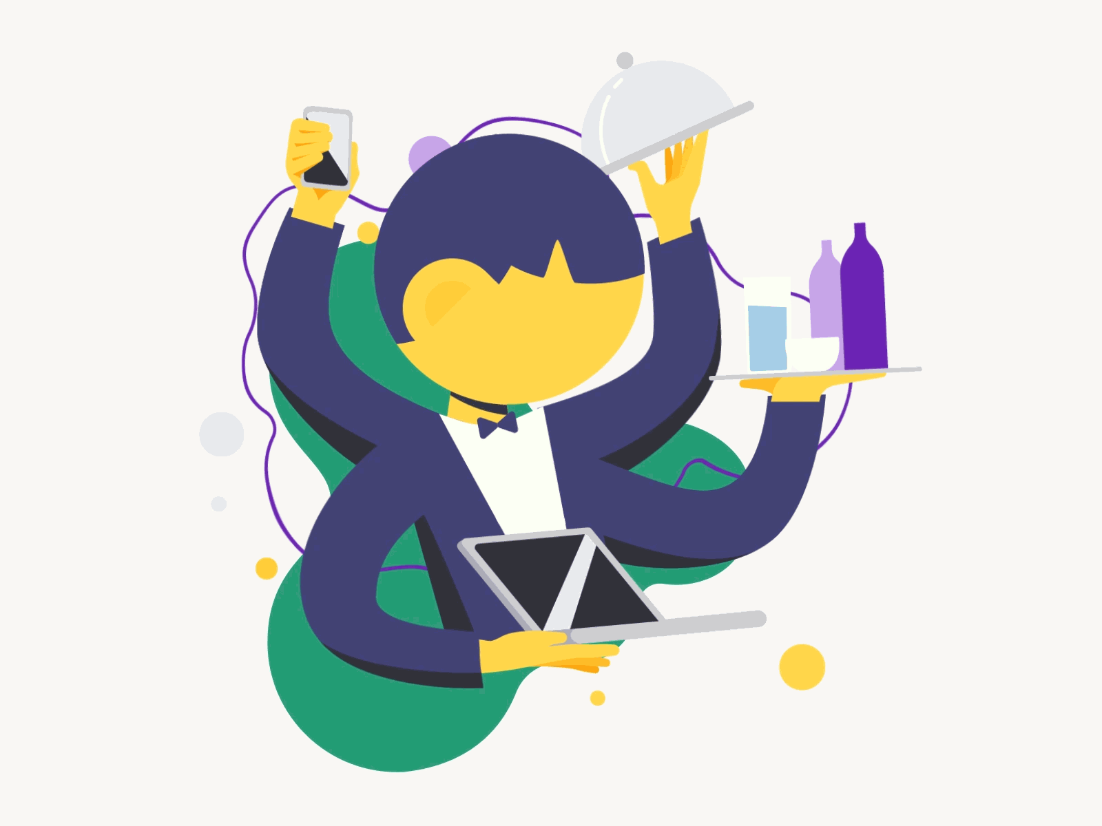 Digital services waiter alvz animation arms bottle branding character illustration motion multitask multitasking octopus phone service services waiter