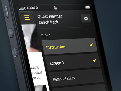 Sidebar menu - Rule choosing app black button content design ios iphone menu mobile sidebar tap ui ux yellow