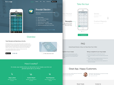 Landing page (for iPhone app) content green header icon iphone landing page product page ui ux wireframe