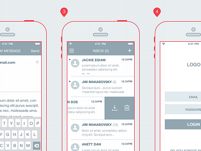 PocketMSG - (concept wireframes) app concept ios7 iphone listing login message mobile mockup ui ux wireframe