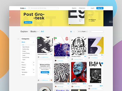 Explore products (e-commerce) art books e commerce gallery item menu navigation product shop sidebar ui ux