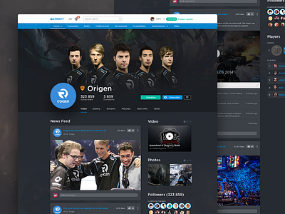 Profile page (e-Sport team) e sport feed games header navigation players profile stream team ui ux video