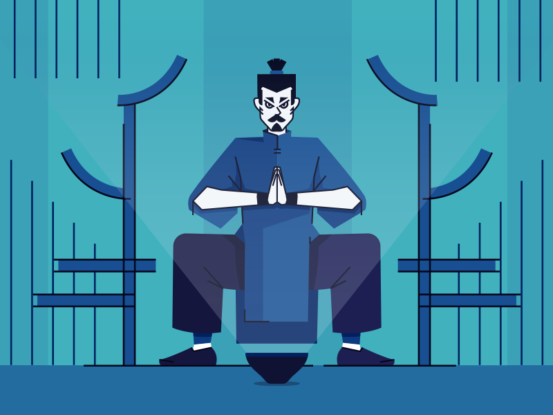 Meditation mystical psychedelic mystic oriental japanese japan samurai meditate meditation blue flat design line vector character design character bright digital design flat illustration design