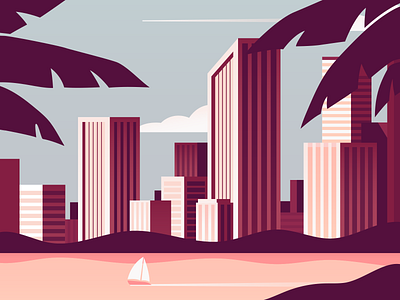 Header beach beach city business businesswoman city city illustration cityscape close design digital design exotic flat flat art flat illustration illustration leaves palm leaves palms ship warm