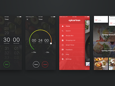 epicurious Pitch card cooking food mobile navigation timer