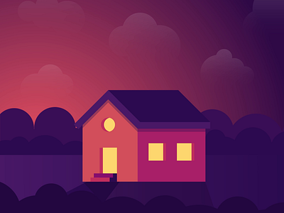 HOME - DAY 011 2d 2d animation after effects animation fake 3d faux 3d home house houses illustration loop motion design sunset